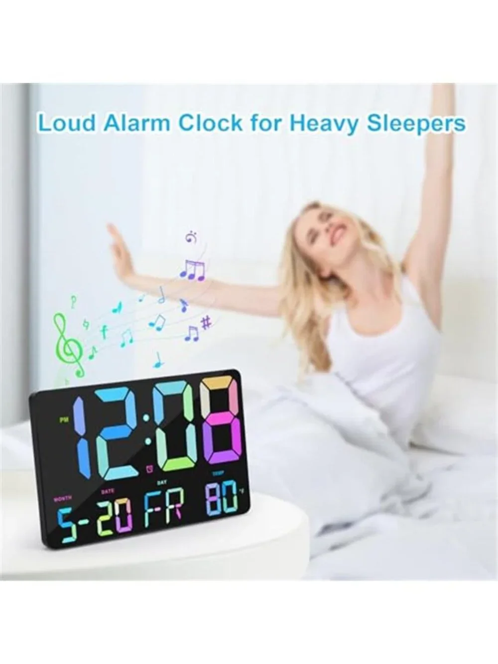 Large LED Digital Wall Clock Remote Alarm Temperature Date Heavy Sleeper